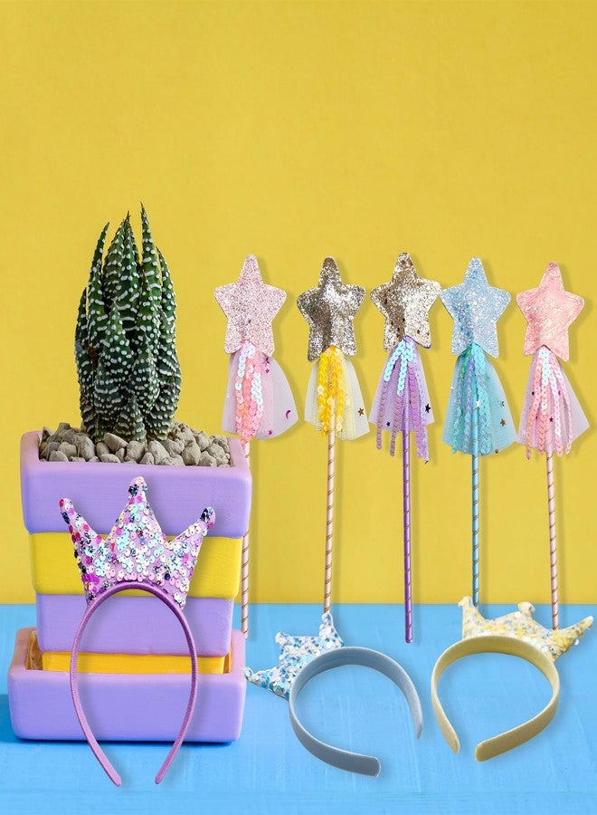 SENONAPO 30 Pcs Princess Wands Party Favors Glitter Star Fairy Wizard Wands Angel Wand Sticks Cosplay Accessories Sequin Princess Kids Crown Headbands for Kids Birthday Party Decor Gifts Supplies - Image 5